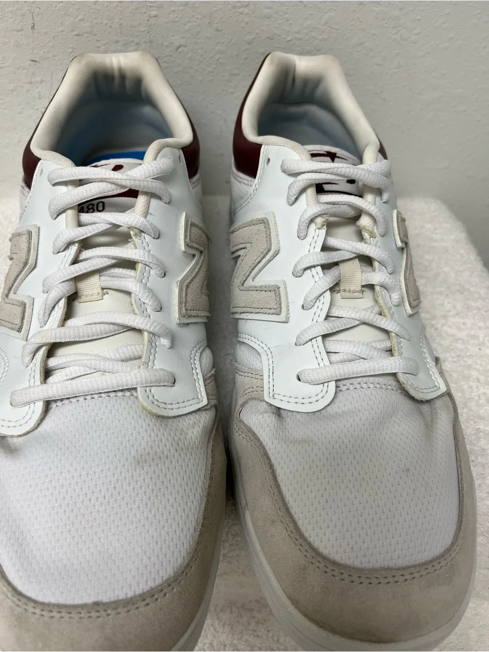 New Balance 480 Men’s Low Top Leather Sneakers White/Gray Burgundy Size 13